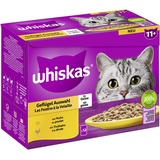 Whiskas 11+ Geflügelauswahl in Gelee Multipack 12 x 85 g - Hochwertiges Nassfutter Katze
