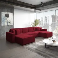 Fun Möbel Wohnlandschaft Schlafsofa Sofa CONOR PREMIUM Stoff Kronos Bordeauxrot - Rot