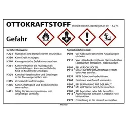 GHS Schild, Übersicht "GHS Ottokraftstoff", Folie, selbstklebend, 105 x 74 mm, VE = 10 Stück