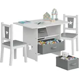 Woltu Kindersitzgruppe mit 2 Stühlen 3 Aufbewahrungskörben  Kiefer grau-weiß