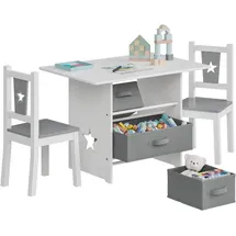 Woltu Kindersitzgruppe mit 2 Stühlen 3 Aufbewahrungskörben  Kiefer grau-weiß