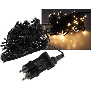 ChiliTec LED Lichterkette Aussen 10 Meter mit 100 LEDs Schwarzes Kabel Spritzwassergeschützt IP44