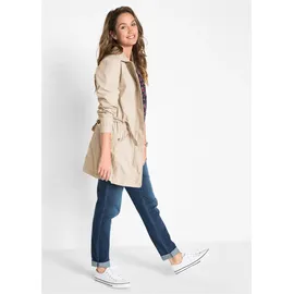 bonprix Trenchcoat BONPRIX, Damen, Gr. 48, kieselbeige, Web, Obermaterial: 100% Baumwolle. Futter: 100% Polyester, gepflegt, unifarben, figurbetont ca. Mitte Oberschenkel, mit Riegel, Mäntel, aus Baumwolle, mit langem Arm, figurbetonte Passform, mit Gürtel