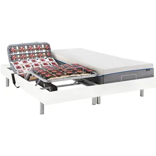 Relaxbett elektrisch mit Tellermodulen + Matratzen mit Memory Schaum - 2 x 80 x 200 cm - Weiß - HESIODE III von YSMÉE