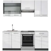 Vicco Küchenzeile Weiß Hochglanz/Anthrazit 200 cm, AP Marmor