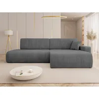 MIRJAN24 Ecksofa Piano O Cord, mit Bettkasten und Schlaffunktion, 262x145x82 cm, Rückenlehne in Form beweglicher Kissen grau