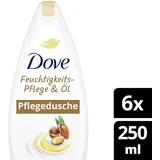 Dove Duschgel Feuchtigkeits-Pflege & Öl Pflegedusche mit Arganöl und 3-fach Feuchtigkeitskomplex für trockene Haut 6x 250 ml