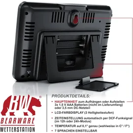 Bearware Funkwetterstation mit Farbdisplay & Außensensor Barometer, Wettervorhersage uvm.