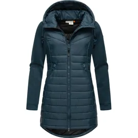 Ragwear Damen, Übergangsjacke leichte lang Steppjacke mit weichen Ärmeln und Kapuze Sandrra Long Petrol Gr. S - S