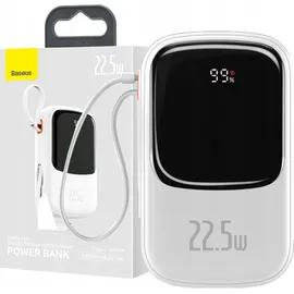 Baseus Qpow Digital Display Powerbank mit Schnellladung 20000 mAh 22,5 W QC/PD/SCP/FCP mit integriertem USB-C-Kabel weiß