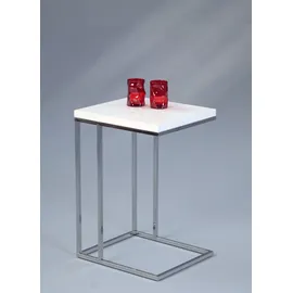 Casavanti Beistelltisch MICHI 38 x 63 x 43 cm - Weiß Hochglanz - Gestell Metall verchromt