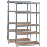 Wiltec Set 2x Schwerlastregal 100x50x200cm, Steckregal verzinkt aus Stahl, Lastenregal mit 5 Ablagen, Werkstattregal