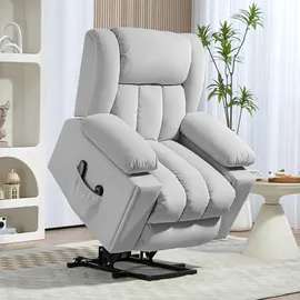 Homcom Fernsehsessel mit Aufstehhilfe Elektrisch Relaxsessel mit Massage-/ Wärme-/Liegefunktion TV-Sessel mit Becherhalter, Stautraum, USB-Anschlüssen und