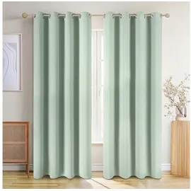 Blumtal Verdunklungsvorhänge 2er Set - Thermovorhang Hitzeschutz - Vorhang Blickdicht mit Ösen - Gardinenschals mit Schlaufen - Lärmschutzvorhang - Gardinen 245x140 cm - Blackout Curtains - Grün