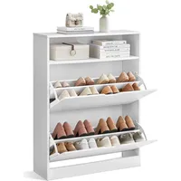 VASAGLE Schuhschrank 2 Klappen Schuhkipper Schuhregal 24x80x102 cm weiß