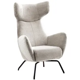 KAWOLA Ohrensessel LOTTE Cord 79 x 117 x 79 cm cremeweiß mit Hocker