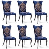 Casa Padrino Barock Esszimmer Stuhl Set Royalblau / Gold / Schwarz 50 x 47 x H. 105 cm - Küchen Stühle 6er Set - Barock Esszimmer Möbel