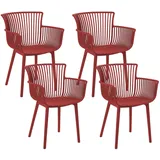 Beliani Kunststoffstühle rot 4er Set für den Innen- und Außenbereich geeignet Pesaro