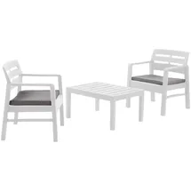 Dmora Outdoor-Lounge-Set Dalfier, Gartengarnitur mit 2 Sesseln und 1 Couchtisch, Innen- und Außensitzgruppe mit Kissen, 100 % Made in Italy, Weiß - Weiß