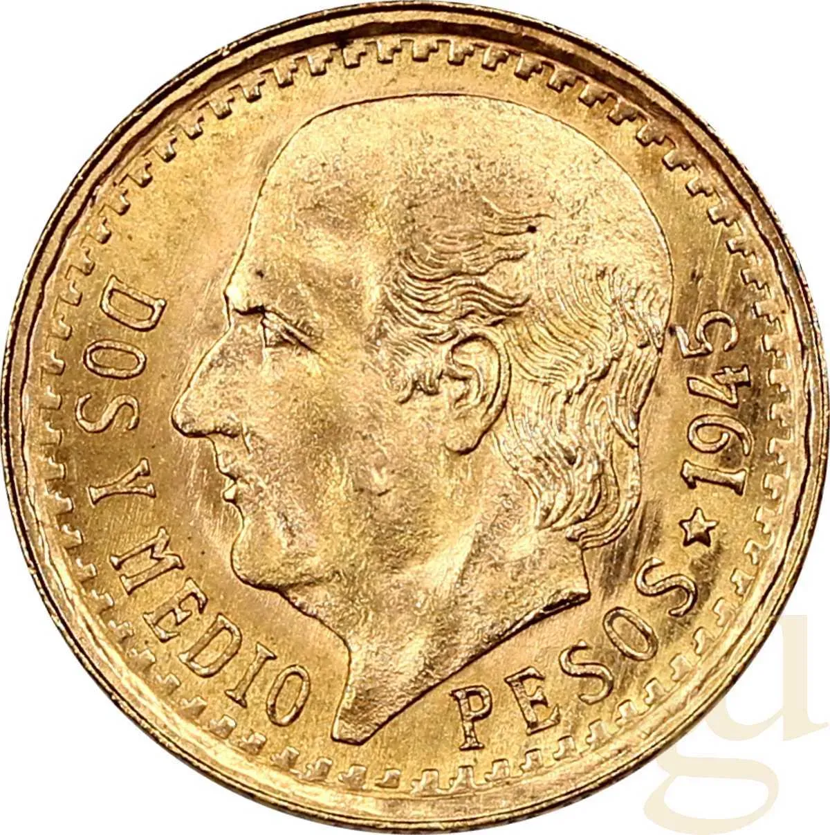 2,5 Dos Y Medio Pesos Goldmünze Mexiko Hidalgo