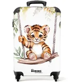 NoBoringSuitcases.com® Koffer Kinder Groß 67x43x25 cm Kinderreisekoffer Kinderkoffer mit Roller Leicht Trolly Große M Hartschalenkoffer Kind Tiger - Schaukel - Blätter