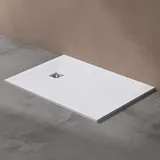 doporro Duschwanne Duschtasse 100x140x3cm aus Mineralguss in Weiß Rechteckig DIN-Anschlüsse für bodenebene Montage geeignet Geoma 09