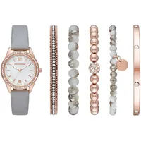 Skechers Quarzuhr SR9056, (Set, 6-tlg., mit 5 Schmuckarmbändern), Armbanduhr, Damenuhr, analog, Glassteine, Geschenkidee grau