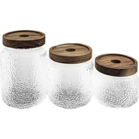 Mulex 3er Set Vorratsbehälter aus Borosilikatglas mit luftdichtem Holzdeckel
