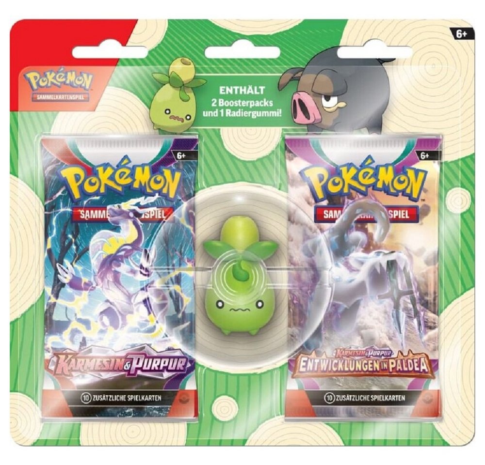The Pokémon Company International Sammelkarte Pokémon - Olini Radiergummi & 2 Booster-Packungen - Deutsch, Back to School Eraser bunt