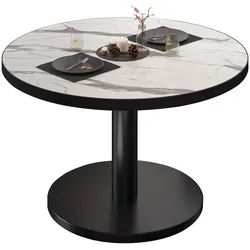 BN | Bistro Loungetisch | Ø:H 70 x 36 cm | Schwarzer Rand | Weiß Marmor / Schwarz