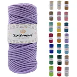 Sznurkomania, Baumwollkordel 3mm 100m, 46 Farben, Häkelkordel, Geflochten Baumwollkordel 3mm, Makramee Kordel, Makramee Garn, Premium Garn, Makramee Seil (Lavendel)