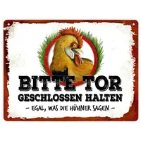 Trendaffe Metallschild XL mit Hahn Motiv und Spruch: Bitte