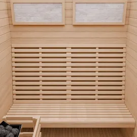 Dewello MINTO 150x130 Kabine aus Hemlock für 3 Personen mit 4,5 kW Ofen