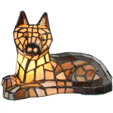 Clayre & Eef Tiffany Tischlampe Hund 25x13x17 cm Braun Glas Schreibtischlampe Tiffany