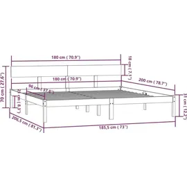 vidaXL Massivholzbett 180 x 200 cm H2 Braun