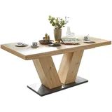 Mäusbacher Komfort 2.0 Esstisch Schwarz, Eiche Artisan, Holzwerkstoff, rechteckig, eckig, Bodenplatte, 90x76x180-280 cm, ausziehbar, -