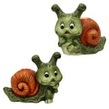 Dekohelden24 Keramik Schnecke/Dekoschnecke, 2er Set, Gartendeko, Maße ca. 20 x 10 x 15,5 cm, Grün