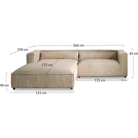 best mobilier Lisa Design Ela Ecksofa links, aus Cordsamt, zeitgenössischer Stil - Beige