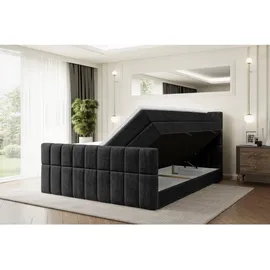 altdecor Boxspringbett mit Matratze, Topper, Polsterbett mit, Bettkasten MIAMI-Z KING - 180x200 - Schwarz Holzwerkstoff, Höhe ca. 20 cm cm, Schlafzimmer, Betten, Boxspringbetten