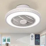 LOKUNM Deckenventilator mit Beleuchtung Kleiner Lampe mit Ventilator Kristall Deckenventilator mit Licht Fernbedienung-Umkehrbar, Timer, APP, Dimmbar-Wohnzimmer,Schlafzimmer,Esszimmer,Küche