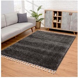 Carpet City Hochflor Teppich Wohnzimmer - Einfarbig Schwarz - 140x200 cm - Shaggyteppich Langflor - Kettfäden - Schlafzimmerteppich Flauschig Weich - Moderne Wohnzimmerteppiche