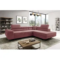 Easy4You Ecksofa Schmutziges Rosa Astorp Kord L-Form – 277 cm - Schlafsofa mit Bettkasten und Schlaffunktion - Eckcouch mit Stauraum und Metallf... - Rosa