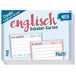 Häfft® Verlag Karteikarten Vokabel-Karten Englisch DIN A8 blau/rosa liniert, 100 St.