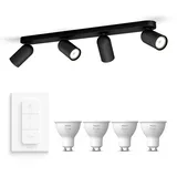 Philips Hue Pongee Aufbaustrahler (Schwarz) - Warmweißes Licht - inkl. Hue Dimmschalter - Deckenstrahler 4 Flammig - GU10 - Hue White