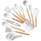 Küchenhelfer Set, 14-teiliges Silikon Kochutensilien Kochbesteck Set, Hitzebeständiger Kochgeschirr mit Utensilienhalter, Gesund & Antihaft, Spülmaschinengeeigne