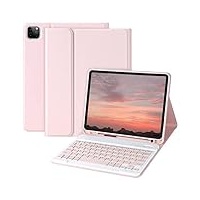 aMZCaSE Tastatur Hülle für iPad Air 5. und 4. Gen 10,9" 2022/2020, iPad Pro 11" Tastatur Hülle 2022/2021/2020/2018, Abnehmbare Bluetooth-Tastatur mit Stifthalter für iPad 11" 1./2./3. Gen,Rosa