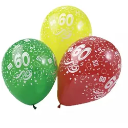 5 Luftballons mit Druck `60`, bunt