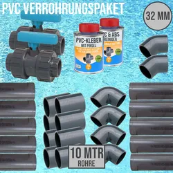 32 mm PVC Klebe Fittings Verrohrungspaket Pool Schwimmbad Schlauch Rohr FEST - 1...