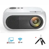 ZELURXX Mini Beamer, 1080P, 360°-Surround-Sound, Tragbar, Geeignet für Fernsehen, Aufführungen, Wettbewerbe, Spielszenen, 19 x 16,8 x 8,2 cm, Gelb - Weiß