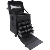 Kosmetikkoffer Friseurkoffer Trolley 2 in 1 Makeup Box und Reisekoffer Professioneller Kosmetikkoffer mit 8 Schubladen für Nagelgeräte Haartrockner Pinsel Reisebedarf Schwarz